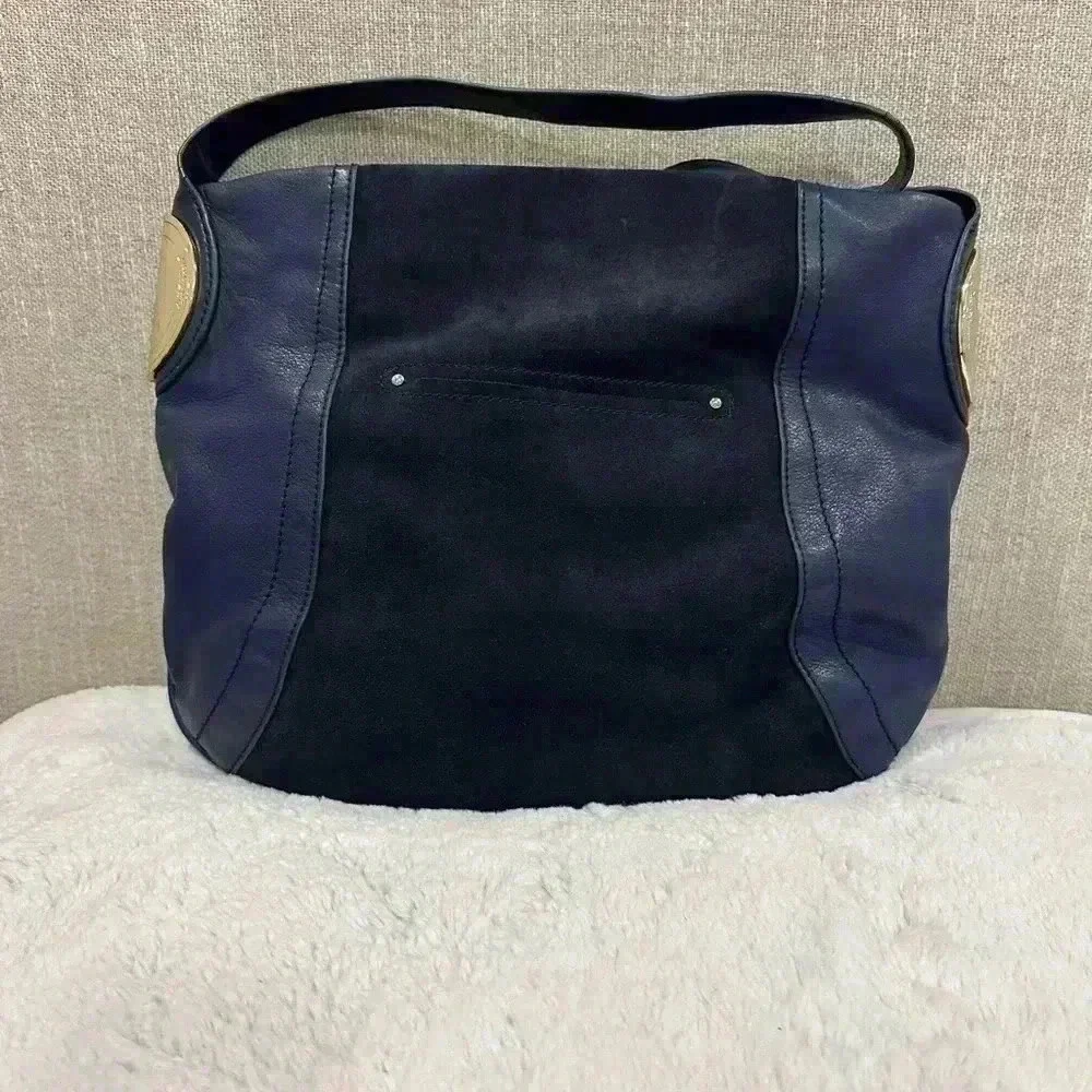 Timeless B Makowsky Giamma00 Blue Suede Leather Hobo Shoulder Handbag Purse